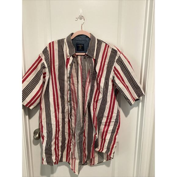 Vintage Salmon River Traders Mens Short Sleeve Button Down Striped Shirt - Picture 1 of 2